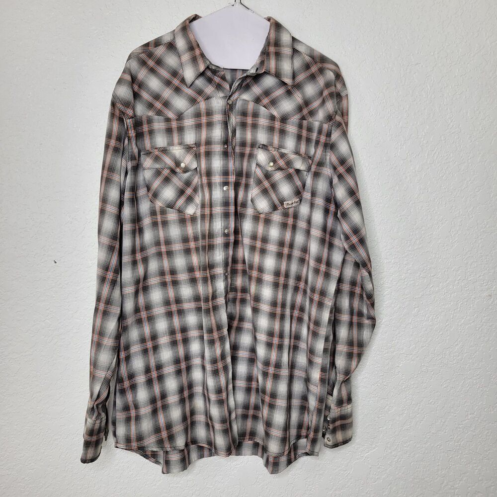 Wrangler Wrancher Size XL Tall Long Sleeve Pearl Snap Button Down Shirt Plaid